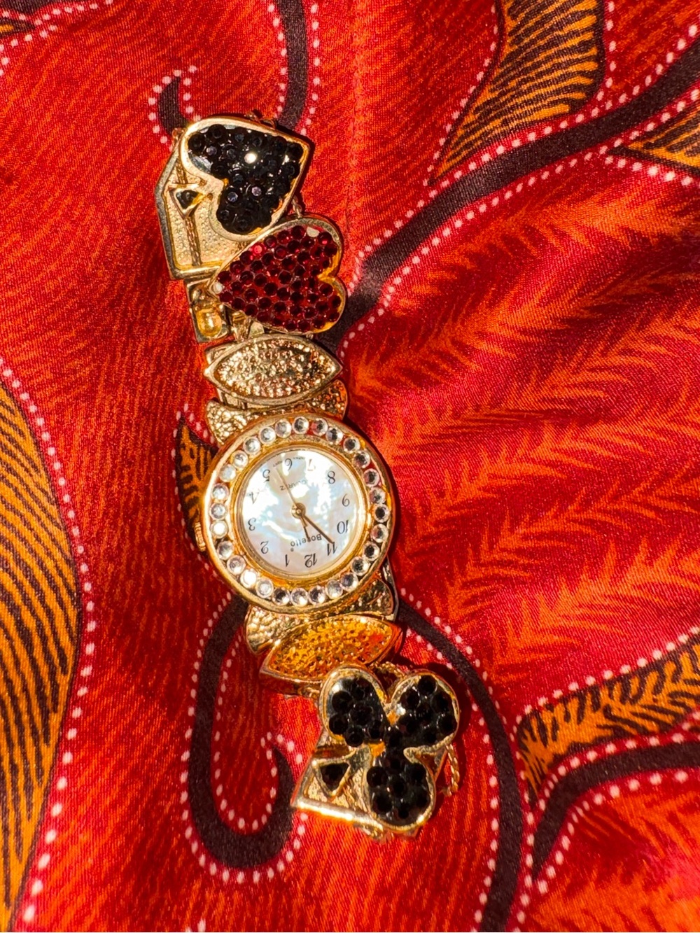 Bonetto vintage Gamble Gold Crystal Accent Heart & Club Women's Bracelet Watch -